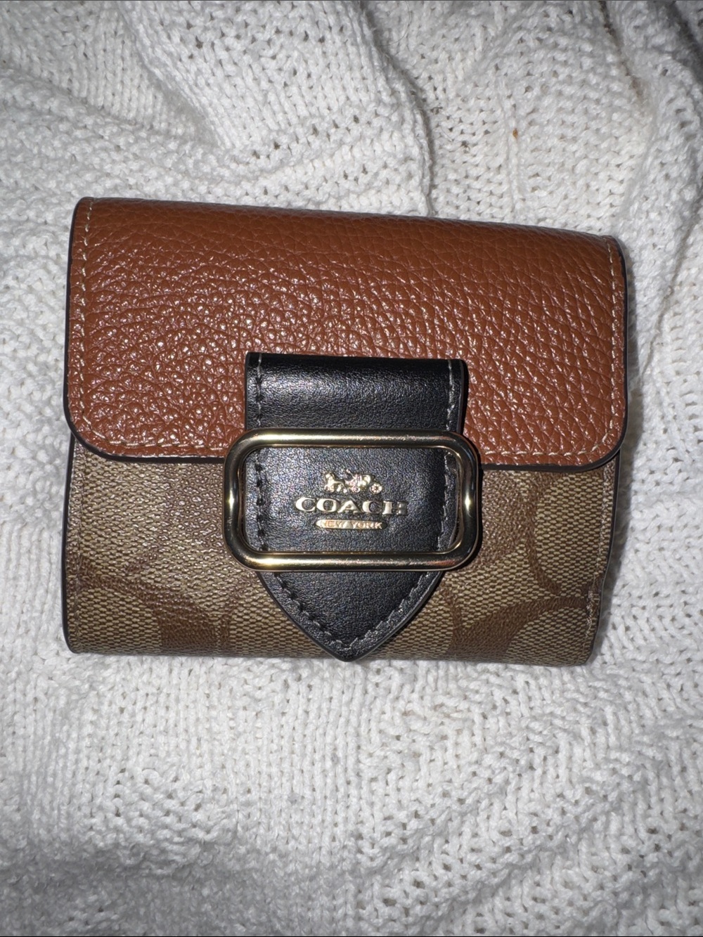 Coach Morgan Brown and Black Signature Compact Wallet with Gold Buckle - Picture 11 of 11